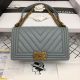 Boy Chanel Flap Bag in Original Chevron Leather Gray A67086V with Bronze Buckle
