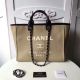 Chanel Medium Canvas Leather Tote Shopping Bag 66941I