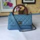 Replica Chanel Tote Bag in Sky Blue Calfskin Leather with Silver Hardware - Style 92990