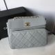 Chanel Grained Calfskin Flap Bag with Gold-Tone Metal - Grey