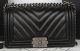 Boy Chanel Flap Bag Chevron Sheepskin Black A67025 - Chanel Brand Key Search Words