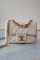 Chanel Flap Bag in Lambskin with Resin and Gold-Tone Metal - White