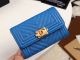 Chanel Blue Calfskin Leather Card Holder with Gold-Tone Metal Trim A80603