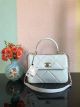 Chanel White Lambskin Top Handle Flap Bag CC Logo Gold-Tone Metal