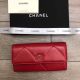 Chanel Red Sheepskin Wallet with Gold-Tone Metal Hardware