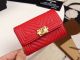 Chanel Calfskin Leather Card Holder with Gold-Tone Metal A80603 Red