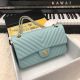 Replica Chanel Classic Sheepskin Leather Shoulder Bag in Sky Blue with Gold Chain