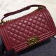 Chanel Boy Flap Shoulder Bag Burgundy Sheepskin Leather A67086 Bronze