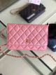 Chanel Classic Grained Calfskin Wallet on Chain in Pearlescent Pink 33814 Gold-Tone Metal