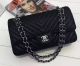 Chanel 2.55 Flap Bag with Distinguished Cannage Pattern in Black Chevron Leather - Style A1112V Silver