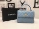 Chanel Top Handle Bag in Blue Sheepskin Leather A92991