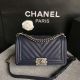Boy Chanel Chevron Leather Blue 67086 - Authentic Chanel Handbag