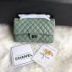 Chanel Green Cowhide Leather Flap Bag 30225 with Silver Chain