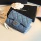 Chanel Card Holder in Blue Calfskin and Gold-Tone Metal A80799