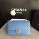 Chanel CF1112 Flap Shoulder Bag in Skyblue Calfskin Leather