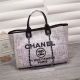 Chanel Canvas Leather Tote Shopping Bag with Serial Number