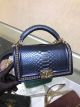 Blue BOY CHANEL Python Flap Bag with Handle A94804 - Ruthenium-Finish Metal