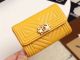 Chanel Calfskin Leather Card Holder Gold-Tone Metal A80603 Yellow