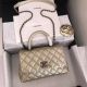 Chanel A92290 Light Gold & Silver-Tone Caviar Flap Bag Top Handle