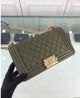 Chanel Le Boy Calfskin Leather Shoulder Bag in Dark Green A67086 Gold