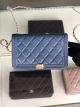 High Quality BOY CHANEL Wallet on Chain with Gold-Tone Metal - Blue Color