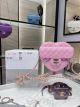 Chanel 2022 Spring Love Heart Lambskin Crossbody Bag Pink