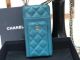 Chanel Calfskin Chain Card Holder & Gold-Tone Metal Light Blue AP0990 JK1176