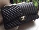 Chanel Black Sheepskin Chevron Quilted Classic Flap Bag A1113 Gold