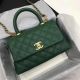 Chanel Green Cannage Pattern Classic Top Handle Bag A92290 Gold