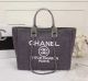 Chanel Canvas Leather Tote Shopping Bag with Serial Number 68047A