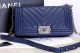 Chanel Boy Flap Shoulder Bags in Blue Calfskin Leather