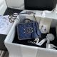Chanel Lambskin Crystal Calfskin & Gold-Tone Metal Cosmetic Bag 8817 Dark Blue