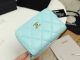 First-class Quality Chanel Classic Card Holder in Grained Calfskin & Gold-Tone Metal Sky Blue