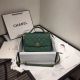 Green Leather Chanel Flap Bag with Gold Metal Accents AS0970