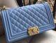 Chanel Boy Flap Shoulder Bag in Blue Cannage Pattern Gold A67086