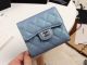 Chanel Calfskin Leather Wallet with Gold-Tone Metal in Light Blue Color