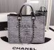 Chanel Grey Canvas Tote Shopping Bag 8099 - Keywords: Chanel, tote bag, canvas, shopping bag