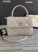 Chanel CC Lambskin Top Handle Flap Bag Grey Gold-Tone Metal A92236