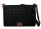 Chanel Boy Flap Shoulder Bag Black Nubuck Leather Gold CHA67087