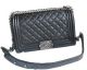 Chanel Boy Flap Shoulder Bags Black Cannage Pattern Leather A67086 Silver