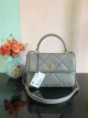 Chanel CC Lambskin Top Handle Flap Bag in Light Gray with Gold-Tone Metal