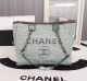 Chanel Green Canvas Shopping Bag Calfskin Silver-Tone Metal A23556