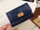Chanel Calfskin Leather Card Holder & Gold-Tone Metal A80603 Dark Blue
