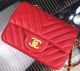 Chanel Classic Mini Flap Bag in Red Sheepskin Leather with Chevron Pattern A68748