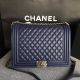 Boy Chanel Flap Shoulder Bag in Blue Sheepskin Leather A67087 Silver