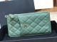 Luxury Replica Chanel Calfskin Leather Card Holder & Gold-Tone Metal A81598 Green