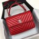 Chanel CC Lambskin Top Handle Flap Bag V92236 Red Silver-Tone Metal