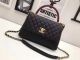 Chanel Classic Top Handle Bag in Black Sheepskin Leather A92991 Silver