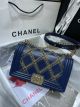 Chanel BOY A67086 Dark Blue Crumpled Calfskin Handbag Gold-Tone Metal