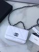 Chanel 19 Classic Sheepskin Leather Chain Wallet in White and Black Tone Metal